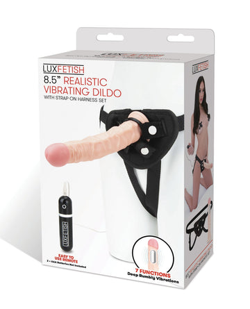 Lux Fetish 8.5&quot; Realistic Vibrating Dildo w/Strap On Harness Set